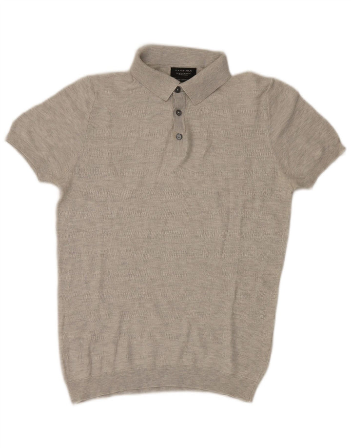 Zara Pull à manches courtes et col polo pour homme Gris moyen moucheté