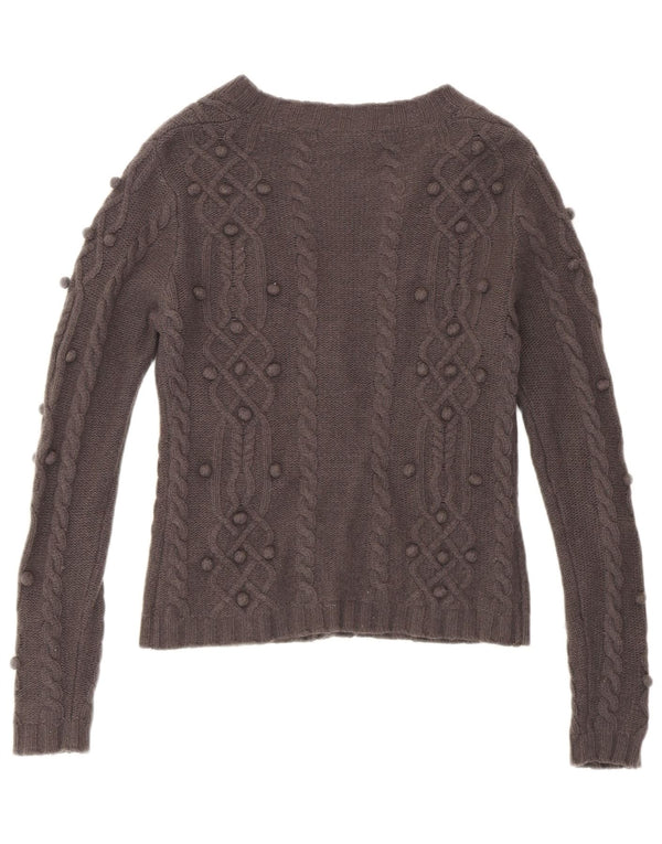 Laura Ashley Pull cardigan court pour femme UK 10 Petit gris laine d'agneau