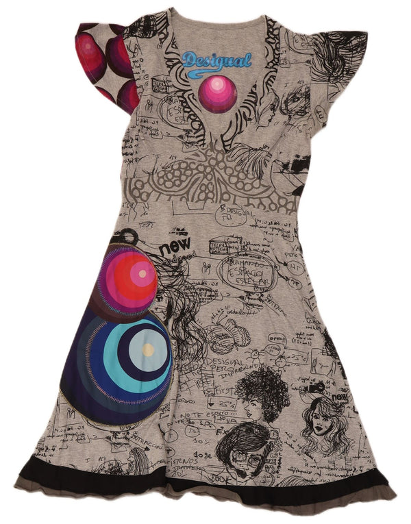 Desigual Robe trapèze graphique pour femme UK 8 Small Gris Coton
