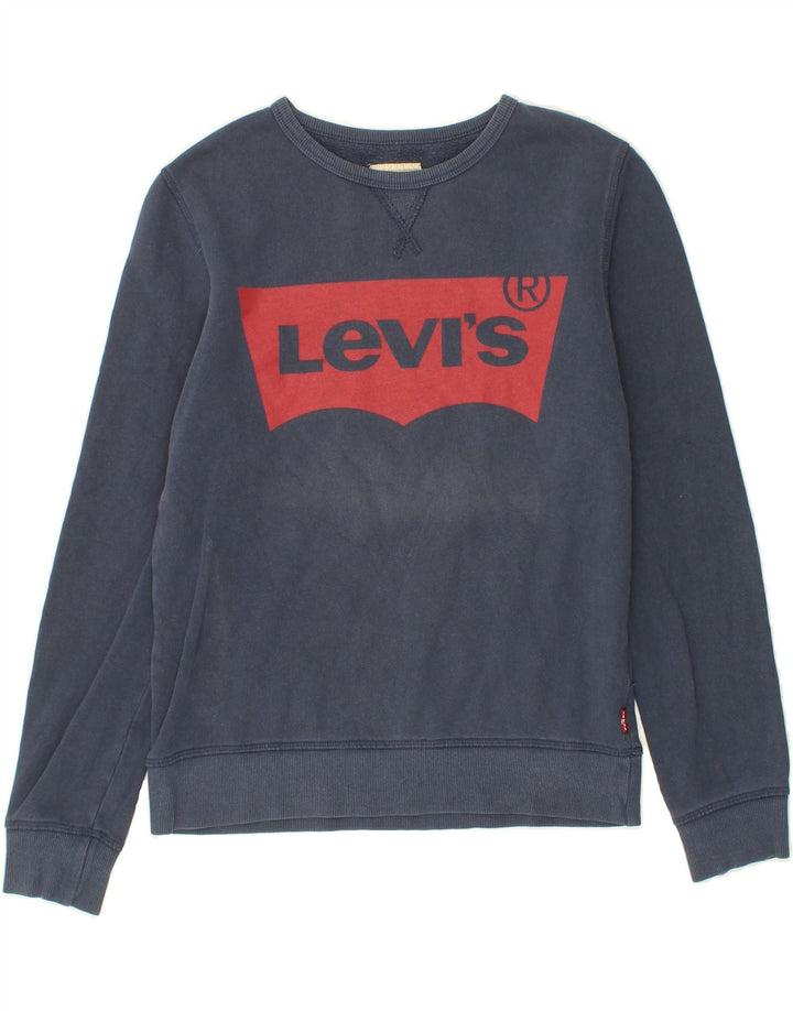 LEVI'S Boys Graphic Sweatshirt Jumper 13-14 Years Navy Blue Cotton Vintage Levi's and Second-Hand Levi's from Messina Hembry 