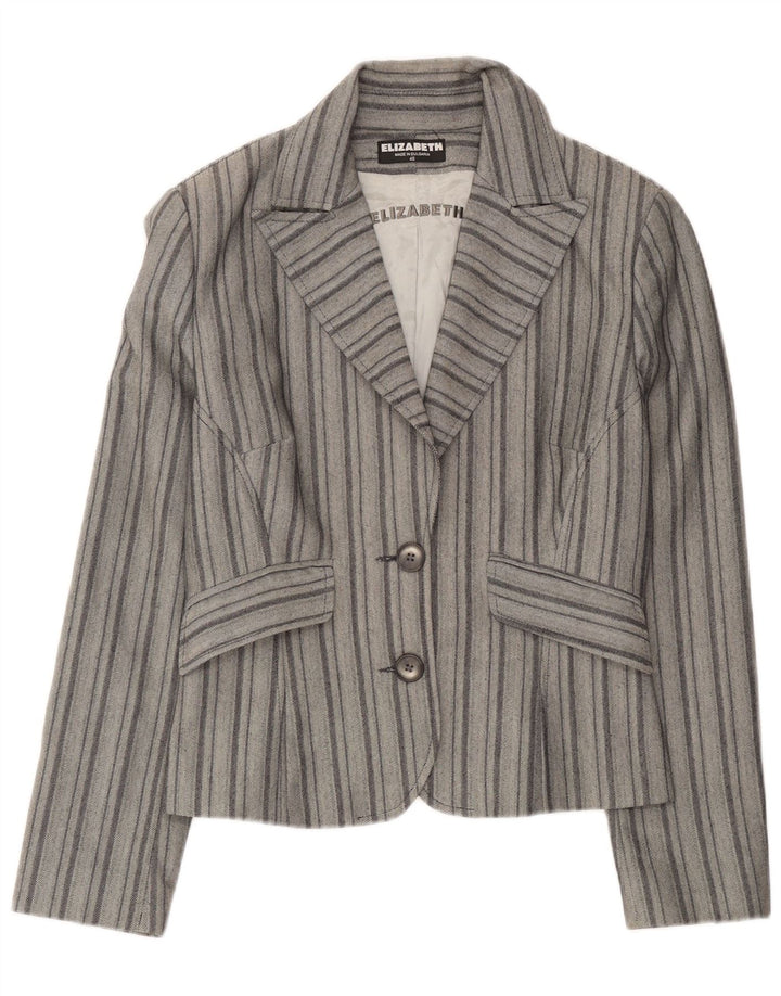 vintage Femmes 2 Bouton Blazer Veste EU 46 XL Gris Rayé