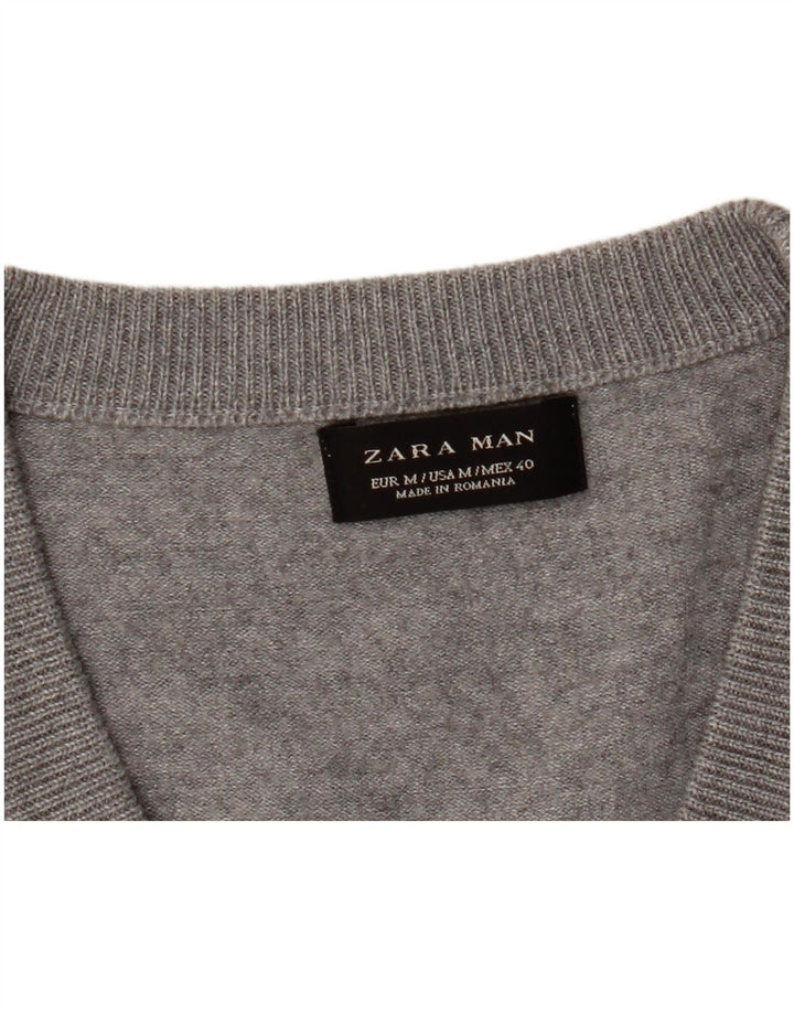 Pull Cardigan Zara Homme Gris Moyen Moucheté