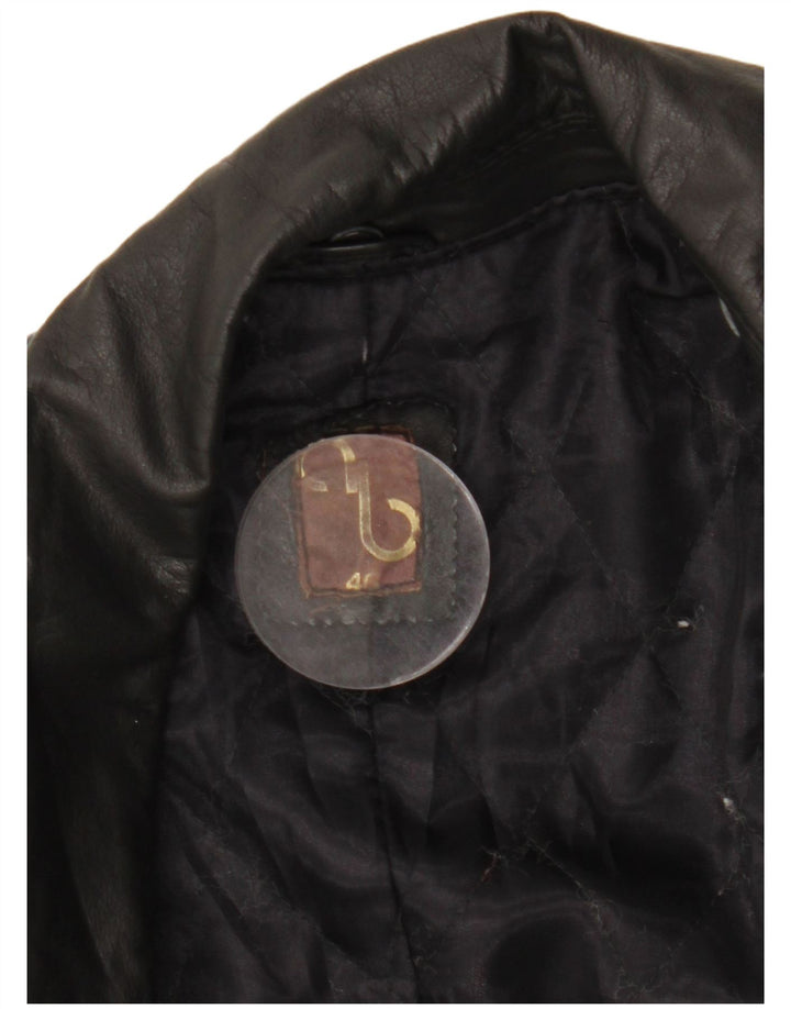veste en cuir double boutonnage vintage femme IT 46 Grand Noir