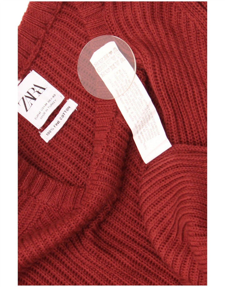 Zara Pull à col bateau pour homme en coton bordeaux moyen