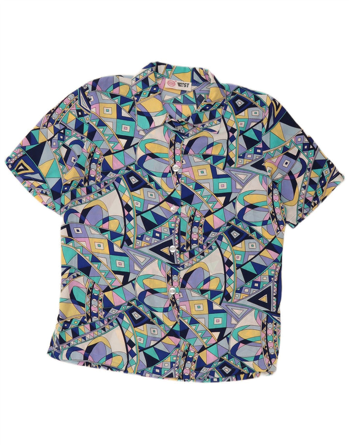 vintage Femme Chemise à manches courtes UK 16 Grand Géométrique Multicolore