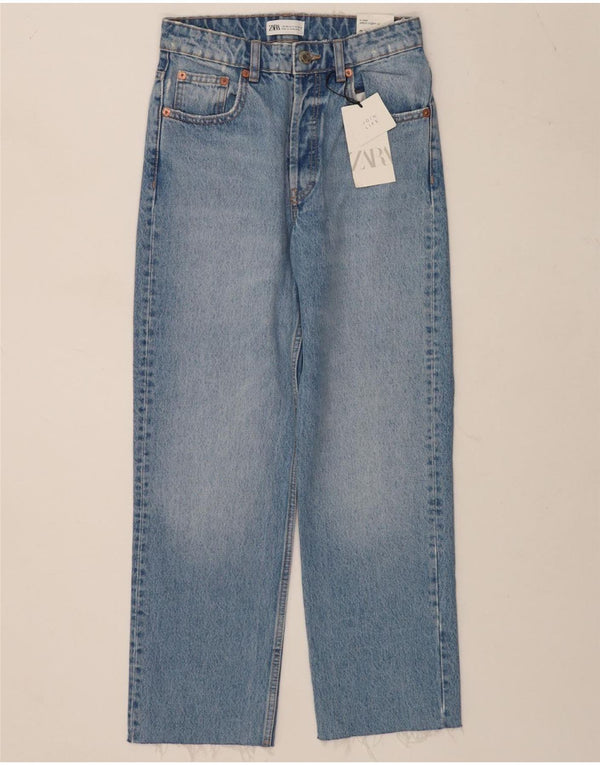 Zara Jean droit taille haute pour femme EU 36 XS W26 L26 Bleu Coton