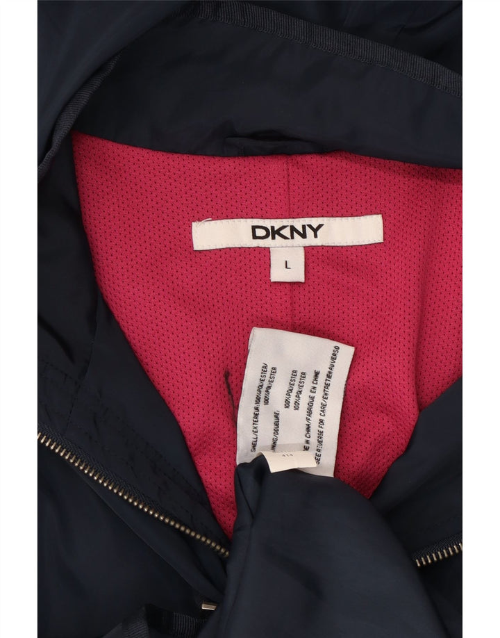 DKNY Manteau coupe-vent à capuche pour femme UK 16 Large Bleu marine Polyester