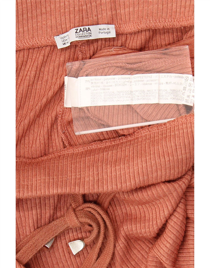 Zara Pantalon de survêtement large pour femme UK 8 Small Marron Polyester