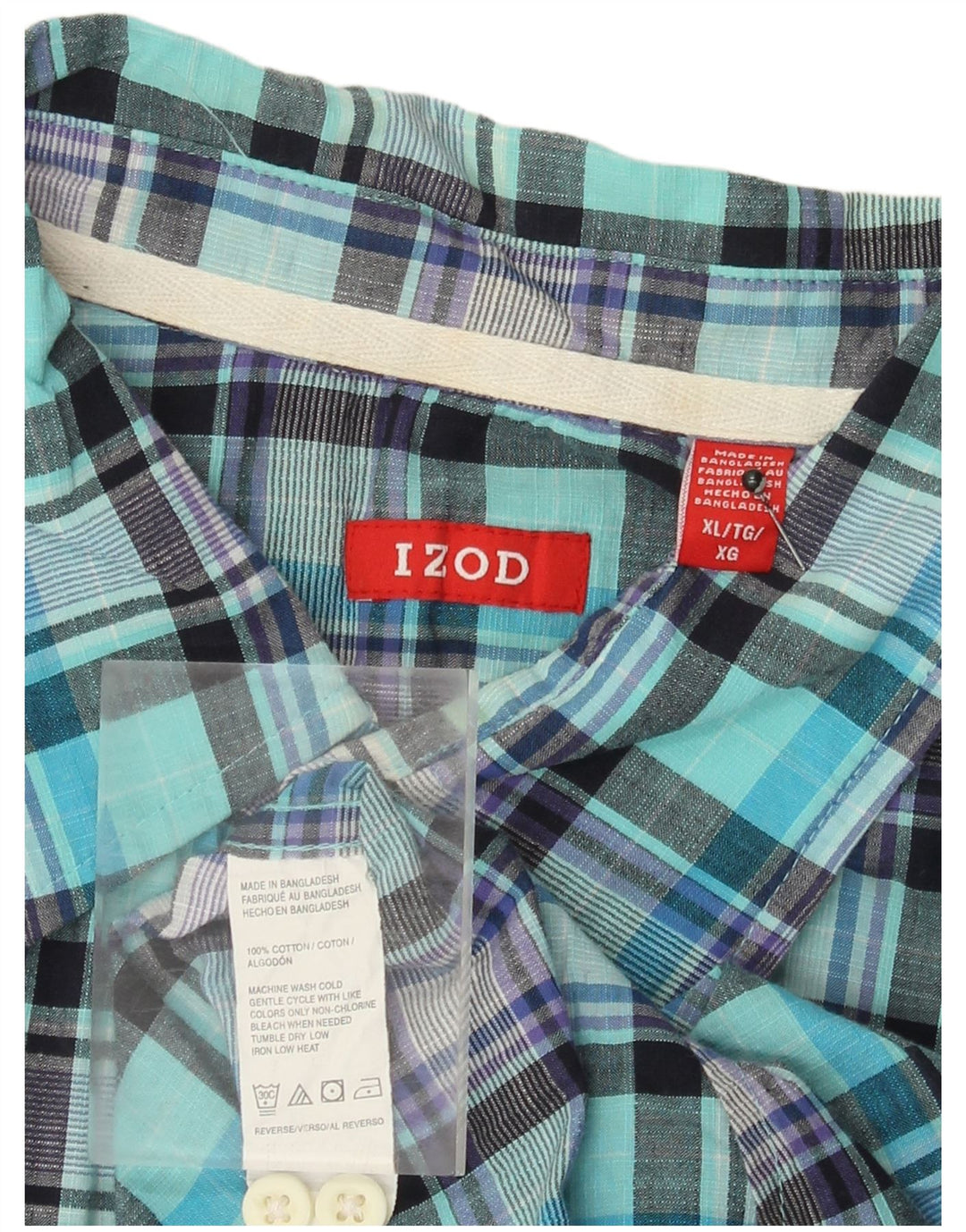 Izod Chemise à manches courtes pour homme XL en coton à carreaux turquoise