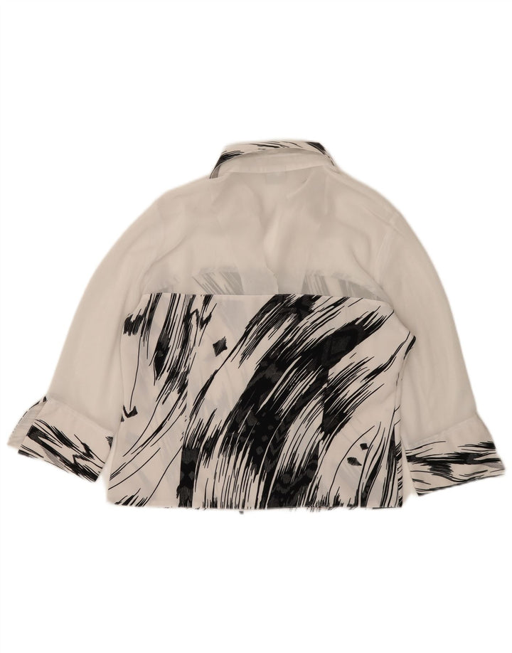 vintage Femme 3/4 Manches Chemise Blouse IT 42 Moyen Blanc Rayé Polyester