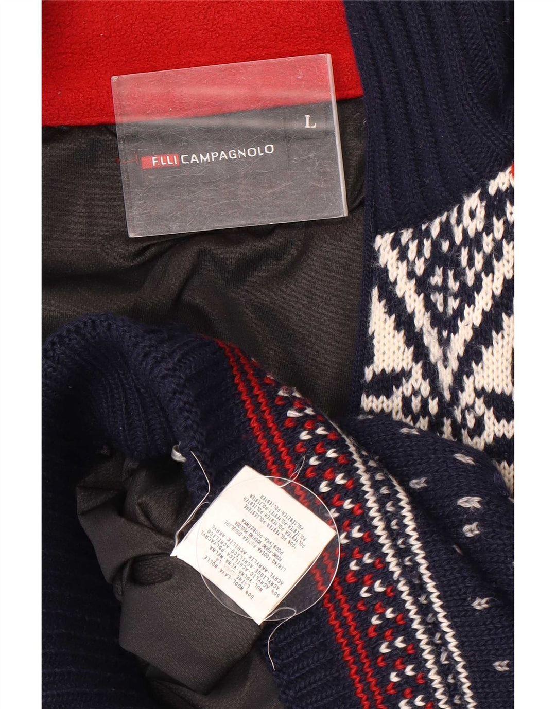 Campagnolo Cardigan Homme Pull Large Bleu Marine Fair Isle Wool