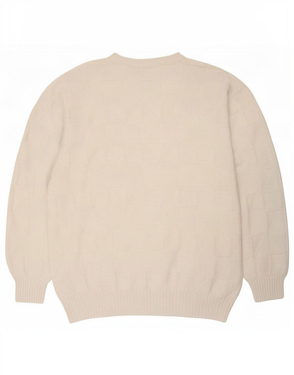vintage Mens Crew Neck Jumper Pull XL Blanc