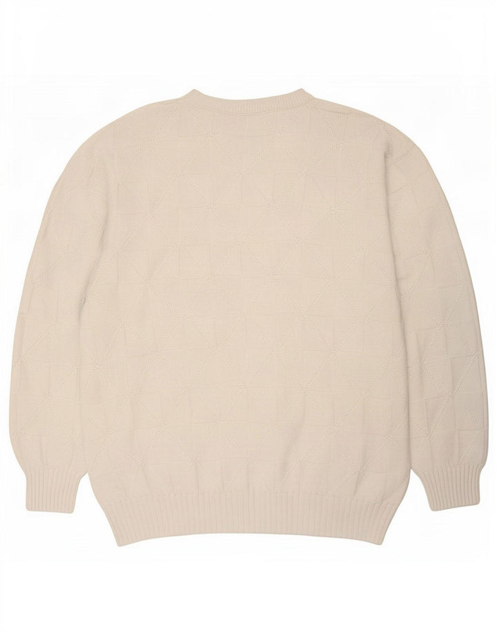 vintage Mens Crew Neck Jumper Pull XL Blanc