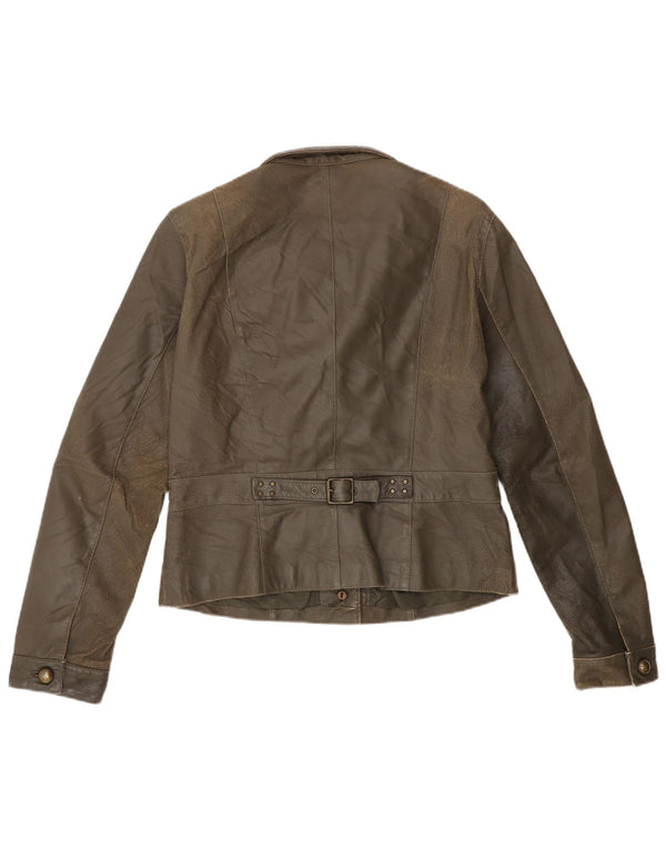 veste en cuir femme vintage IT 44 Kaki moyen