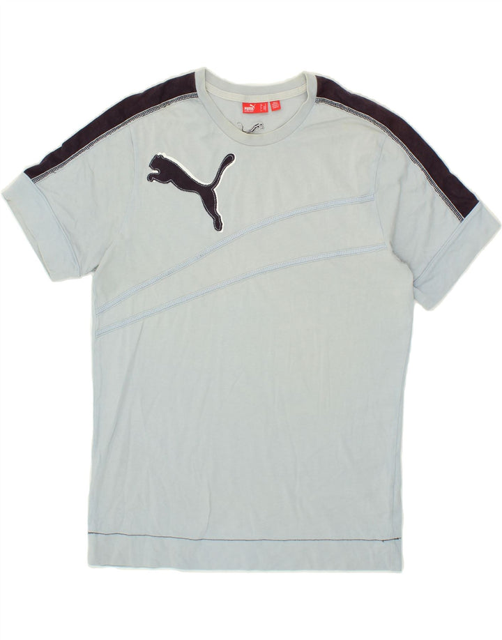 PUMA Mens Graphic T-Shirt Top Medium Blue Colourblock Cotton Vintage Puma and Second-Hand Puma from Messina Hembry 