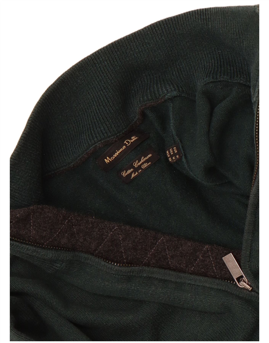 Massimo Dutti Pull Col Zippé Homme Vert Moyen Coton