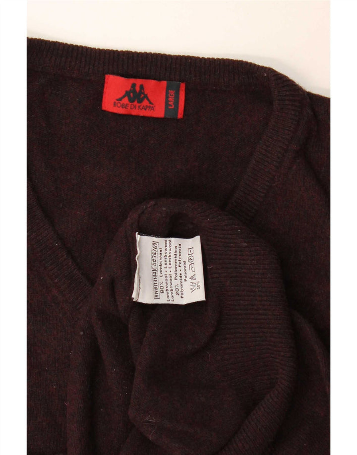 Kappa Pull col V pour homme en laine d'agneau bordeaux Taille L