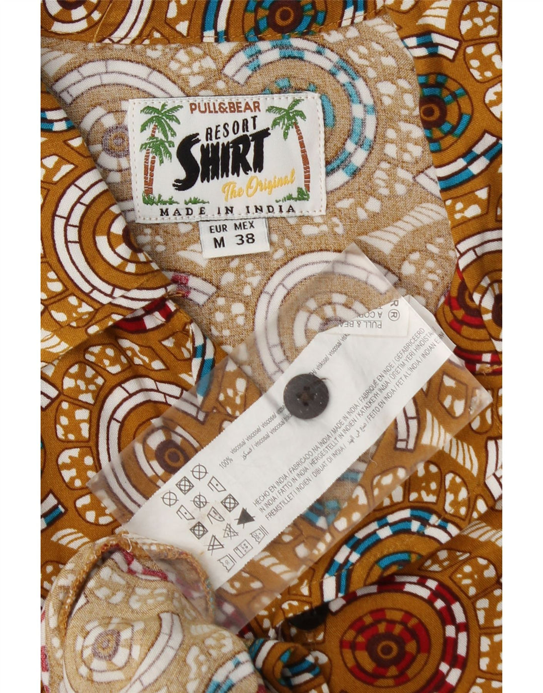 Pull & Bear Chemise à Manches Courtes Homme Beige Moyen Géométrique Viscose