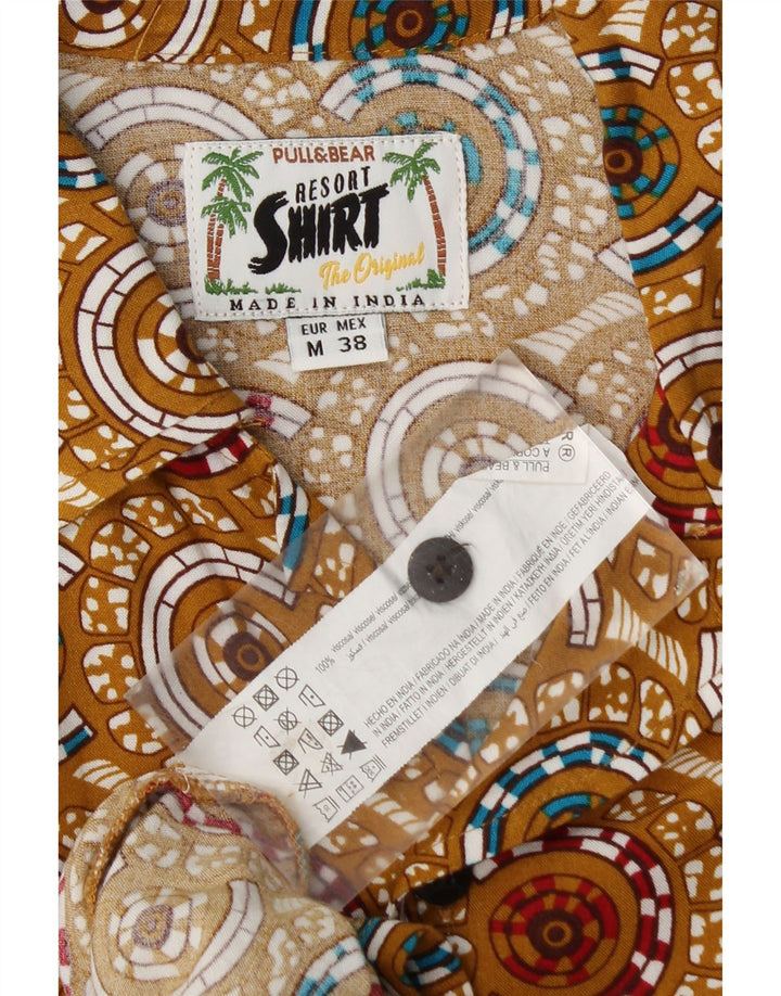 Pull & Bear Chemise à Manches Courtes Homme Beige Moyen Géométrique Viscose