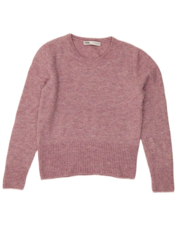 Zara Womens Crop Crew Neck Jumper Pull UK 14 Grand Nylon Rose