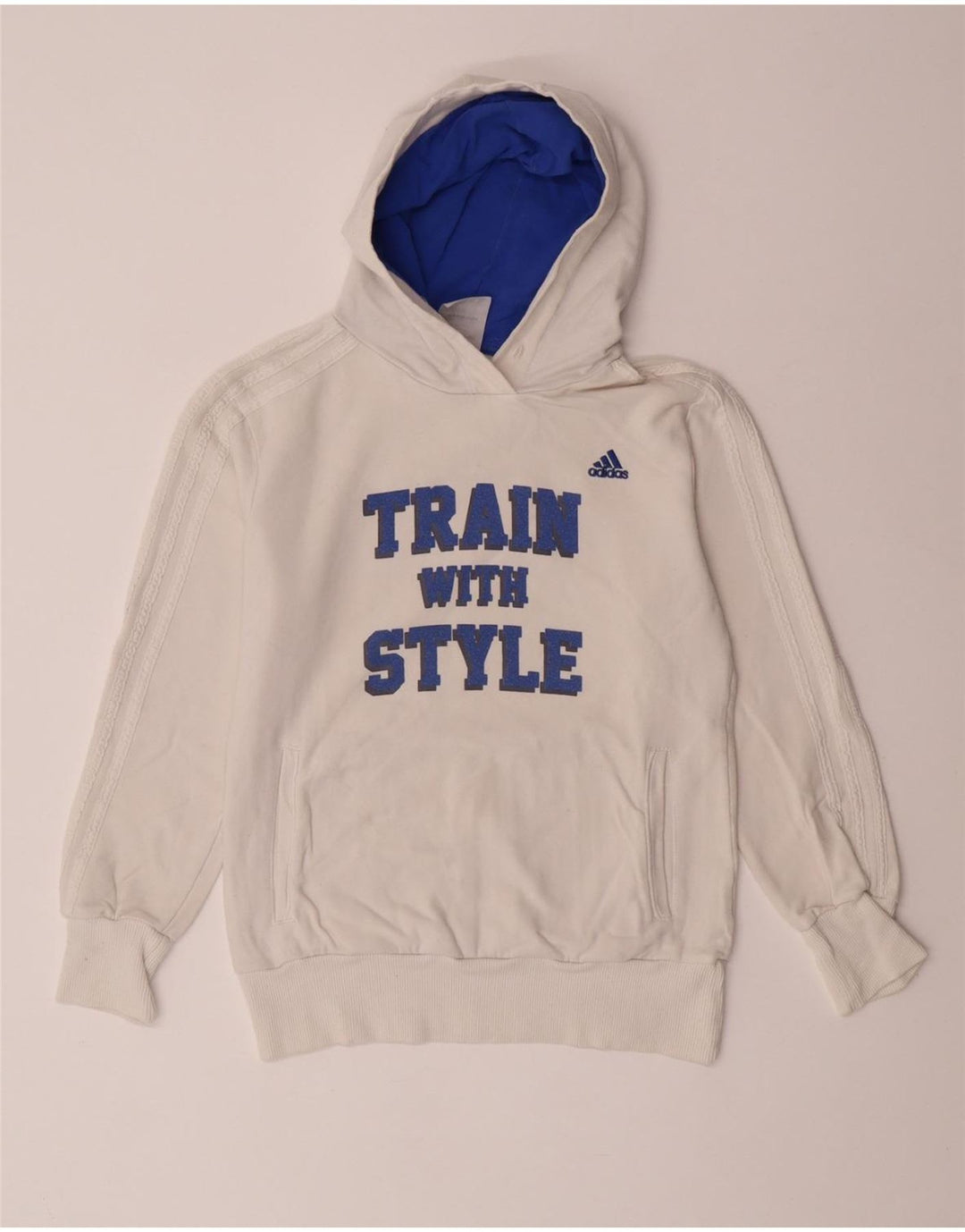 ADIDAS Pull à capuche graphique pour femme UK 12 en coton blanc moyen