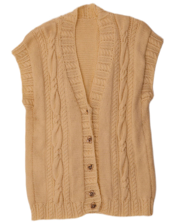 vintage Femme Cardigan sans manches Pull UK 20 2XL Beige
