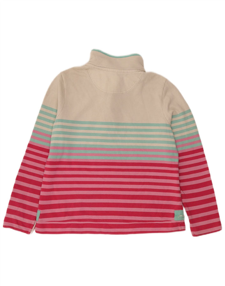 Joules Womens Button Neck Sweatshirt Jumper UK 16 Large Blanc Rayé