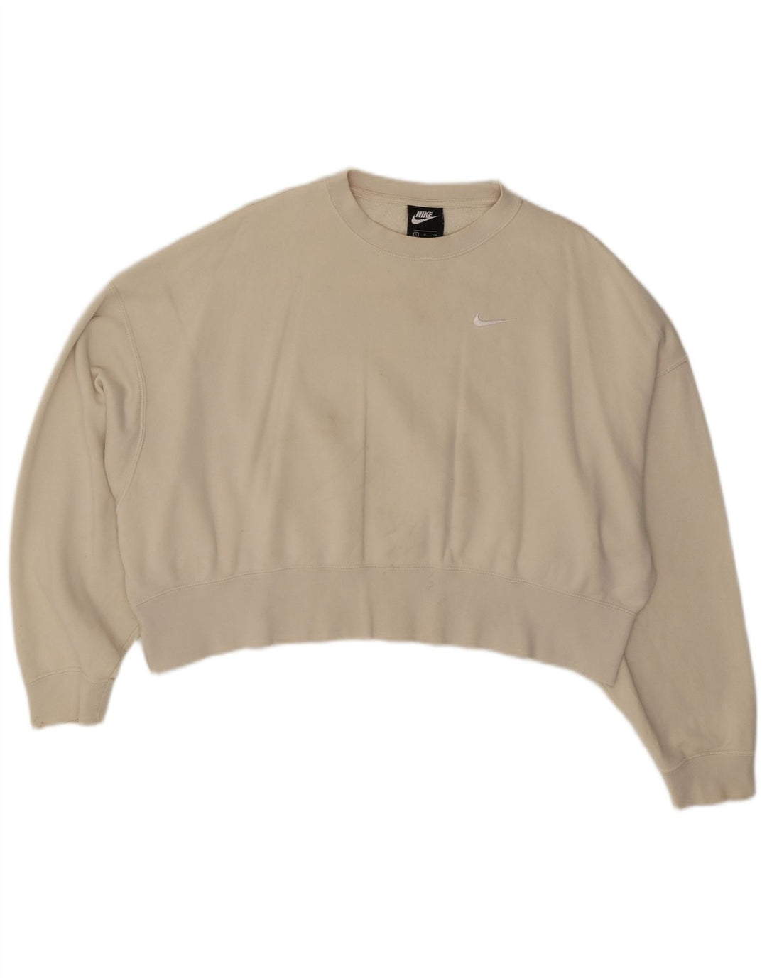 NIKE Sweat-shirt court surdimensionné pour femme UK 10 Petit coton blanc cassé