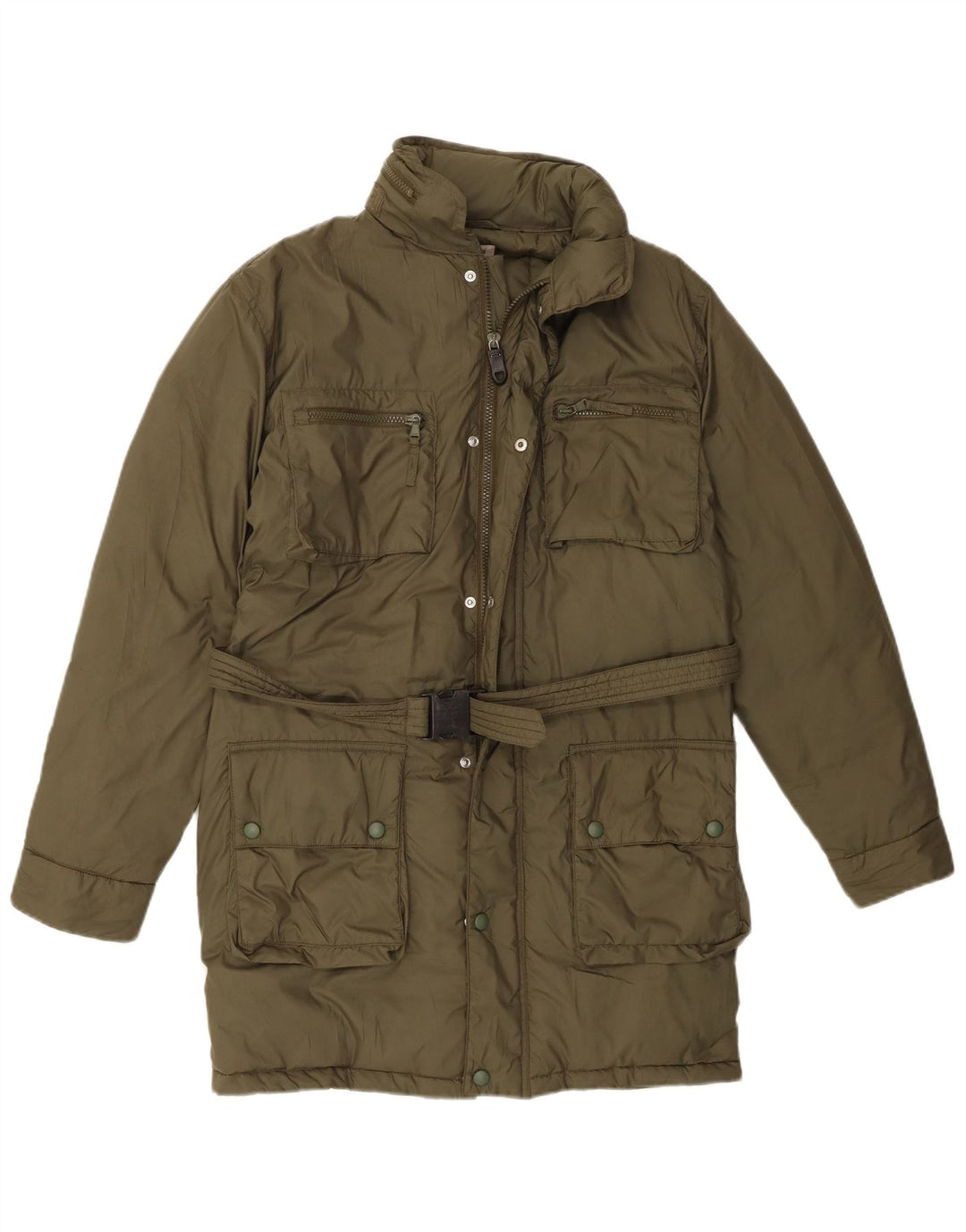 ALBERTO ASPESI Manteau rembourré à capuche pour femme UK 14 Kaki moyen Polyester