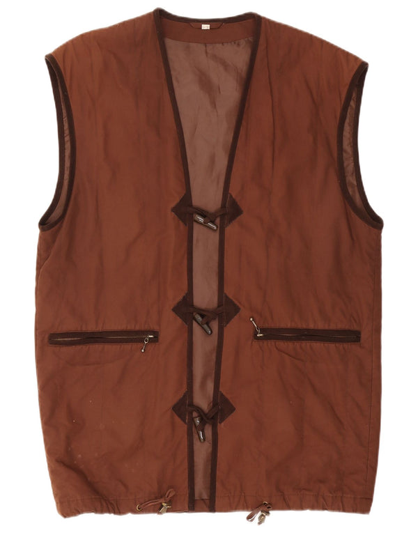 vintage Femme Gilet surdimensionné UK 10 Petit Coton Brun