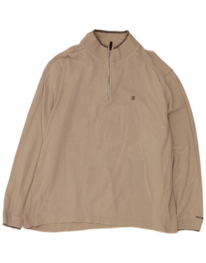 Izod Haut à col zippé et manches longues pour homme en coton beige