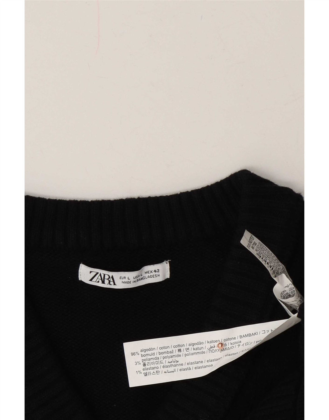 Zara Pull col V pour homme en coton noir Large