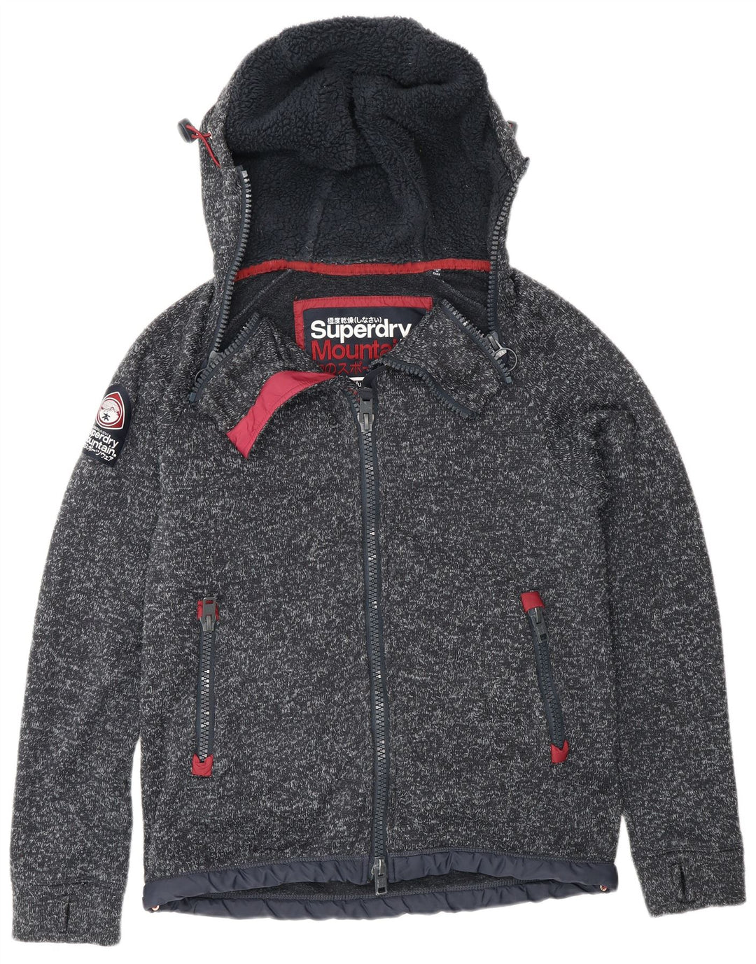 Superdry Pull à capuche zippé pour homme UK 14 Polyester moucheté bleu marine moyen