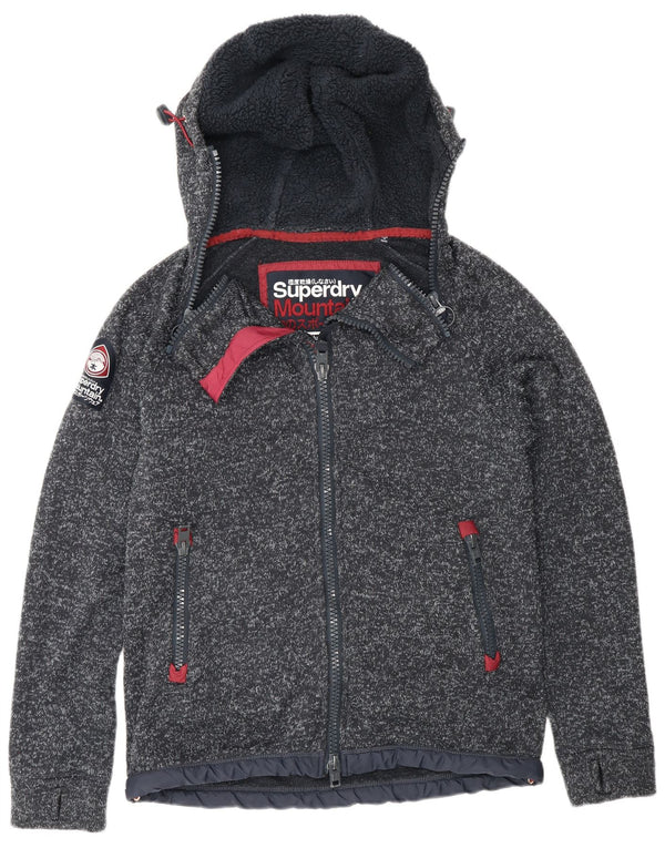 Superdry Pull à capuche zippé pour homme UK 14 Polyester moucheté bleu marine moyen