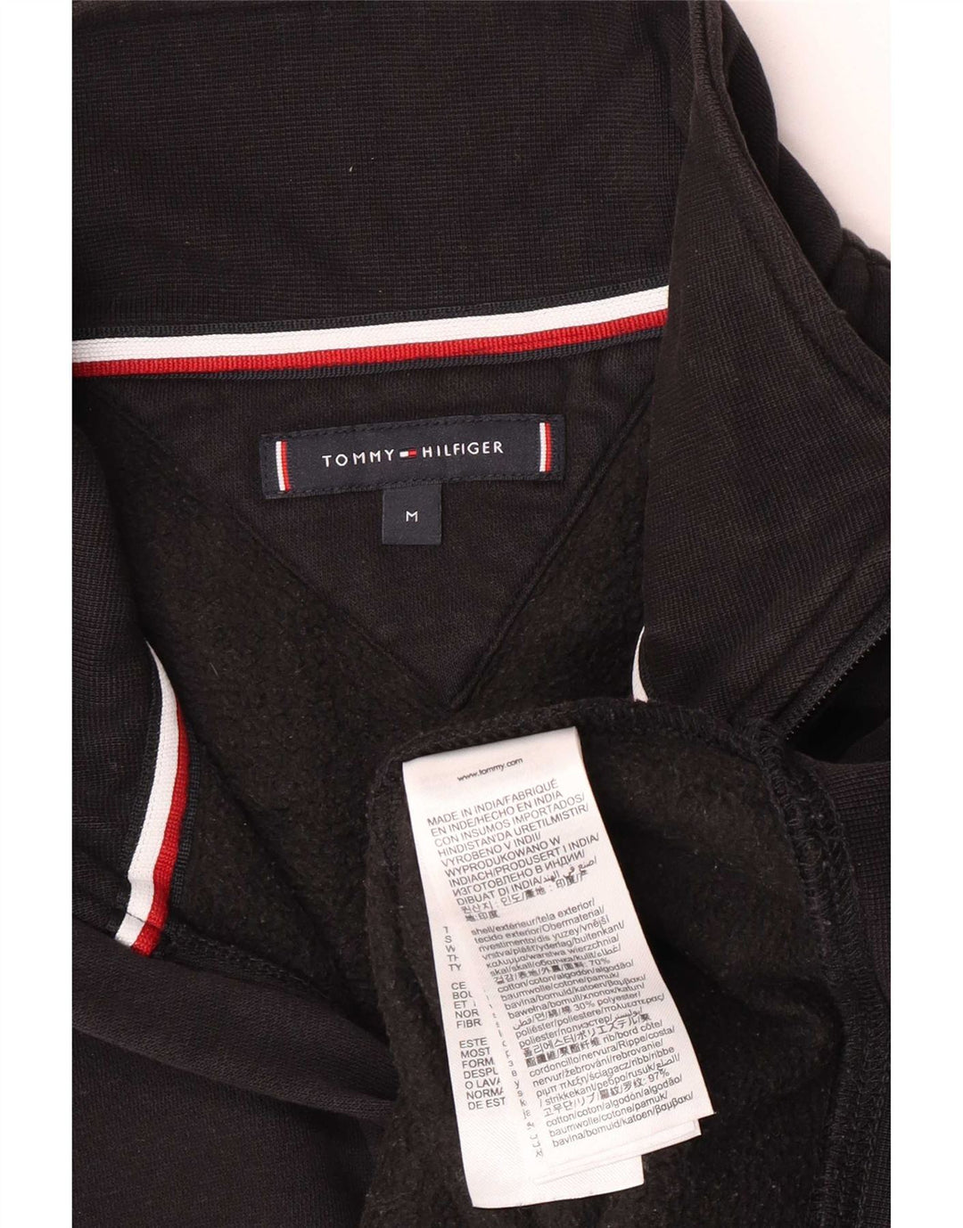Tommy Hilfiger Sweat-shirt graphique à col zippé pour homme en coton noir moyen