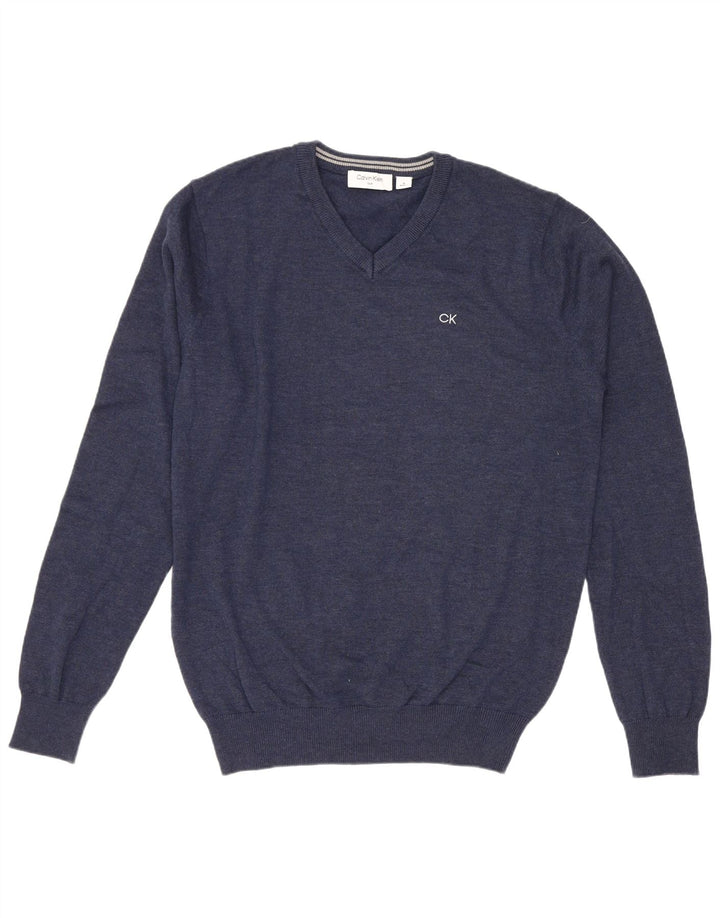 Calvin Klein Pull Golf Col V Homme Bleu Marine Moyen Coton