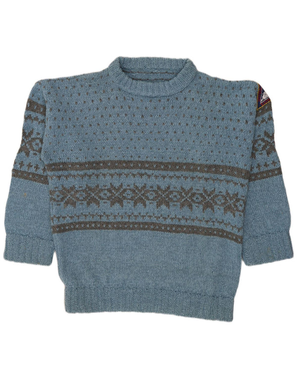 vintage Mens Boat Neck Jumper Pull Grand Bleu Fair Isle