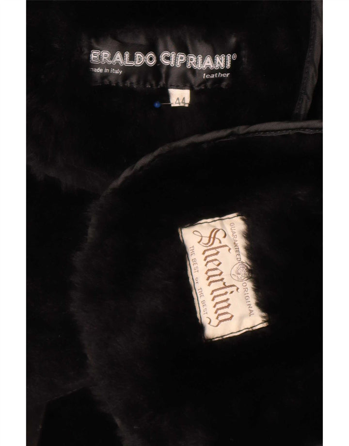 vintage Femme Shearling Coat EU 44 XL Noir Géométrique