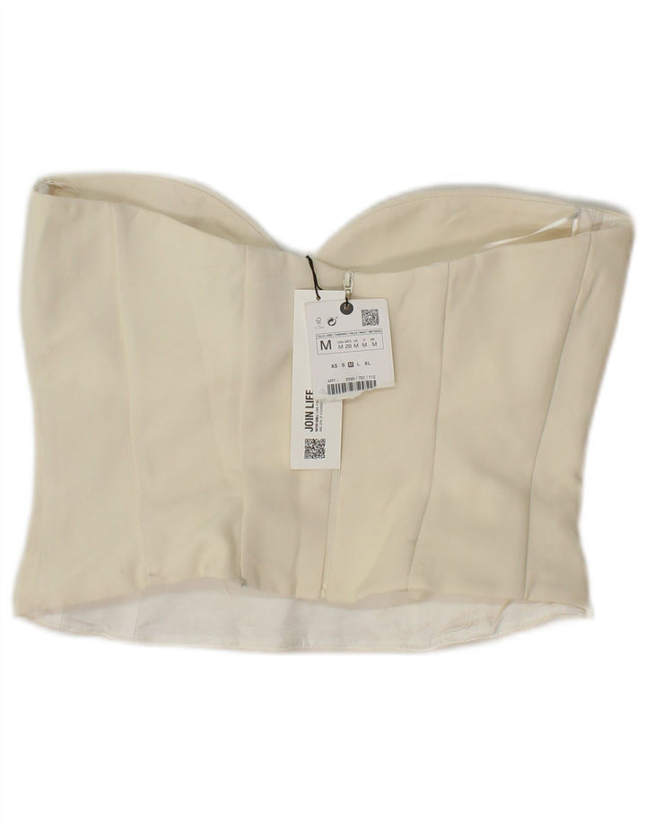 Zara Womens Crop Bustier Corset Top UK 12 Medium Off White Polyester