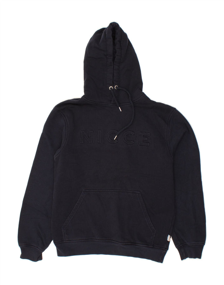 NICCE Mens Graphic Hoodie Jumper Medium Navy Blue Cotton Vintage Nicce and Second-Hand Nicce from Messina Hembry 