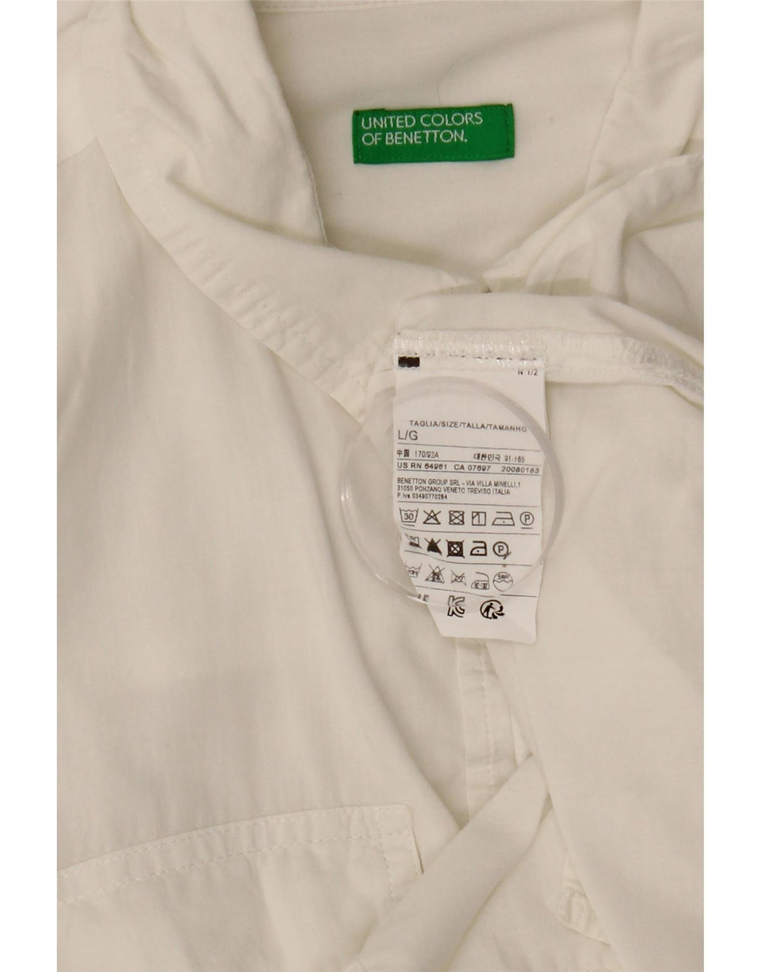 BENETTON Chemise courte surdimensionnée pour femme UK 16 Grand coton blanc