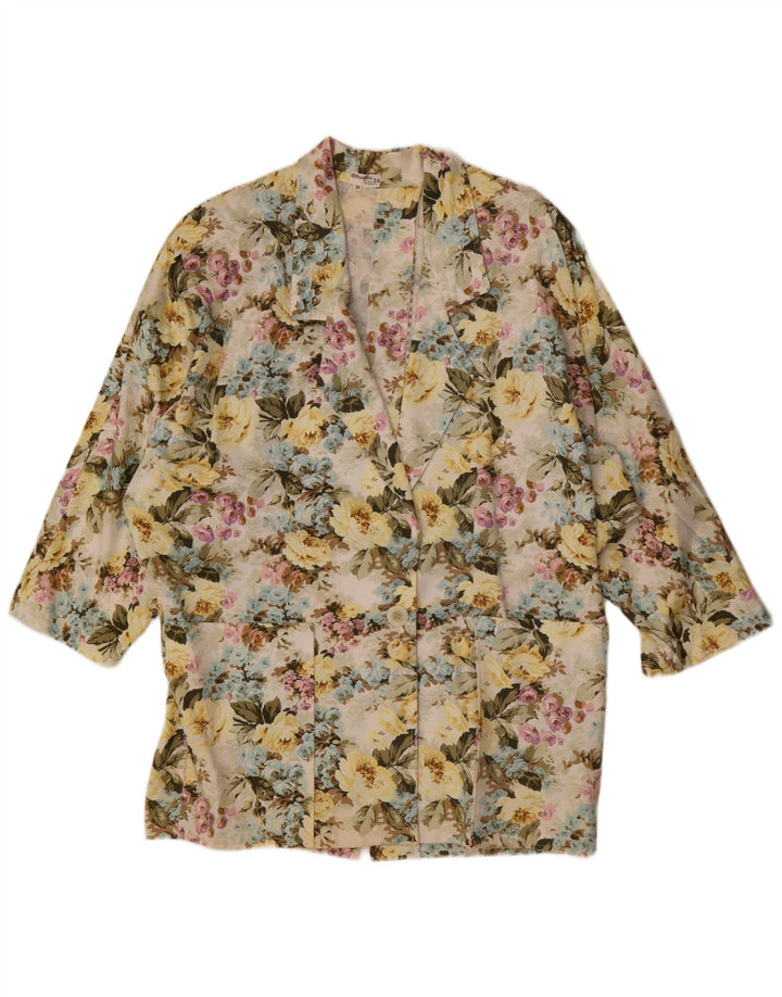 vintage Femme 3/4 Manches Blazer Veste UK 14 Moyen Multicolore
