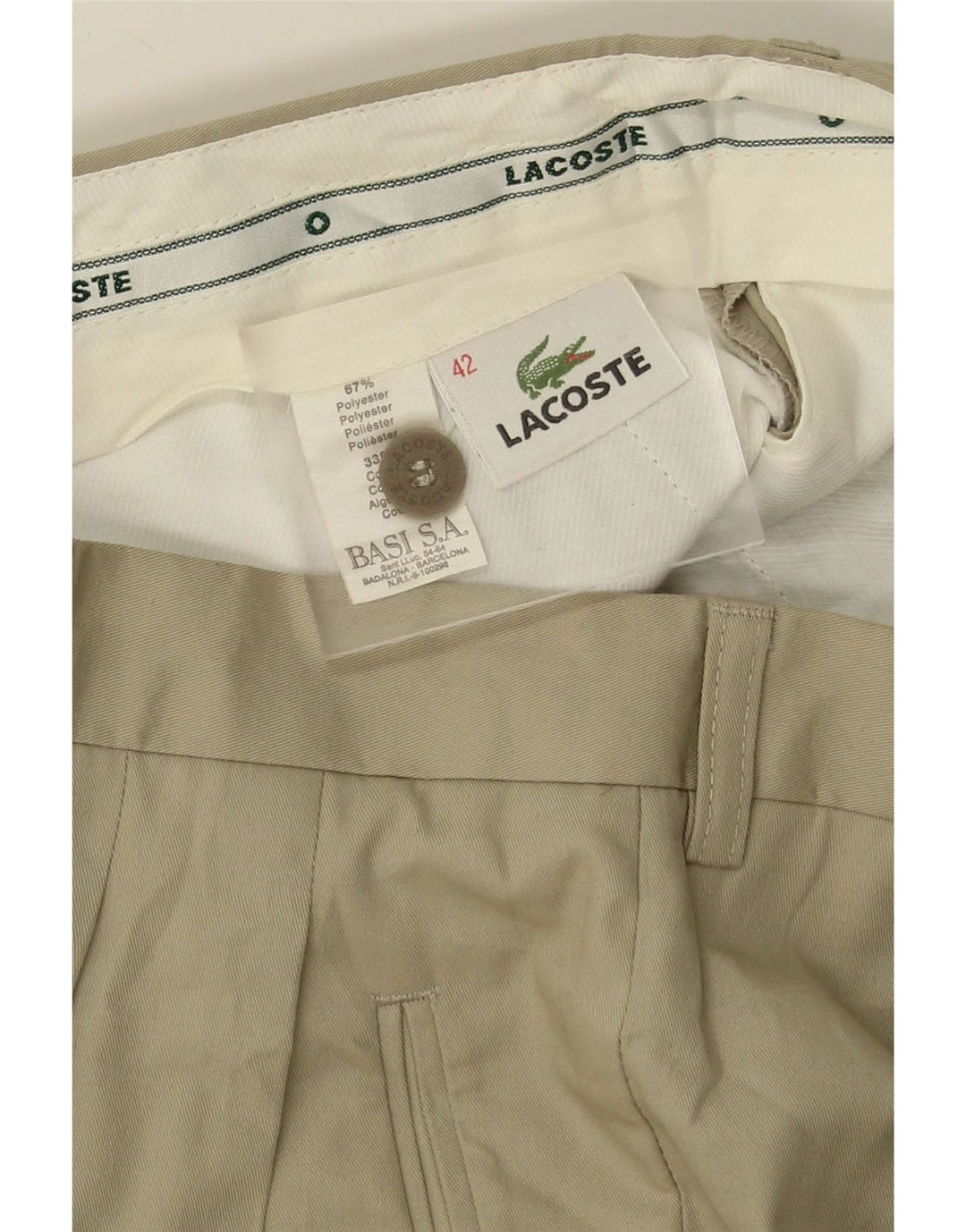 LACOSTE Mens Pegged Casual Trousers Size 42 Large W32 L30 Beige Polyester Vintage Lacoste and Second-Hand Lacoste from Messina Hembry 