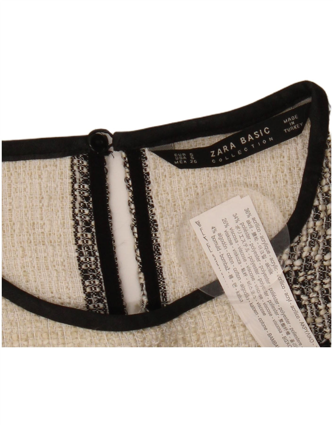 Zara Womens Blouse Top UK 10 Small Off White Check Acrylique