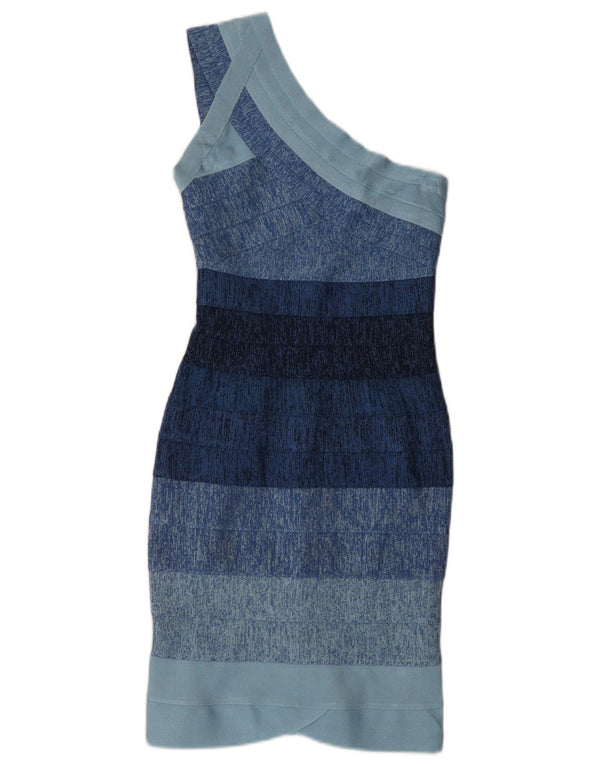 Herve Leger Robe moulante à une épaule pour femme UK 4 XS Rayonne bleue