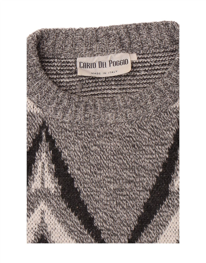 VINTAGE Mens Crew Neck Jumper Sweater XL Grey Geometric Vintage Vintage and Second-Hand Vintage from Messina Hembry 