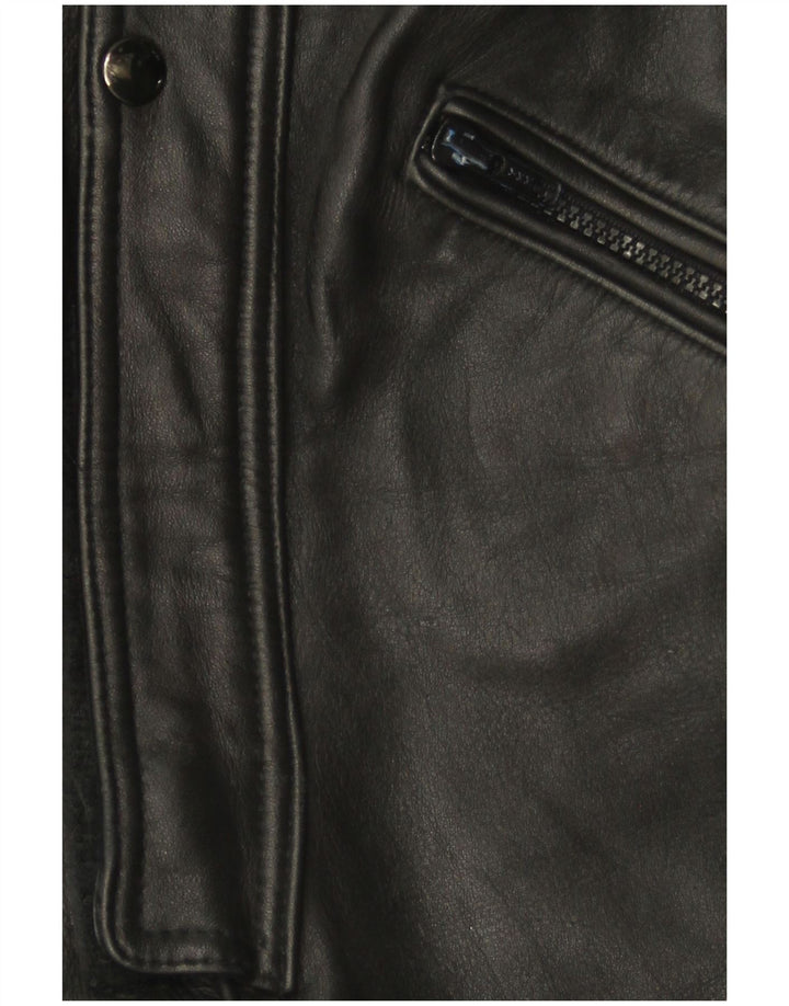 VINTAGE Combinaison en cuir sans manches femme UK 12 Cuir noir moyen