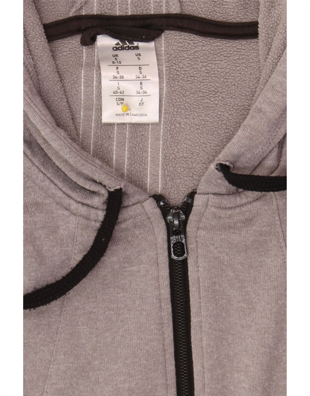 ADIDAS Womens Zip Hoodie Sweater UK 8/10 Small Grey Polyester Vintage Adidas and Second-Hand Adidas from Messina Hembry 