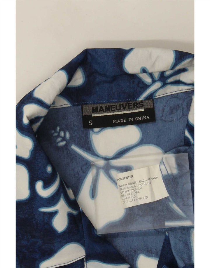 Chemise à manches courtes vintage pour hommes petit polyester floral bleu