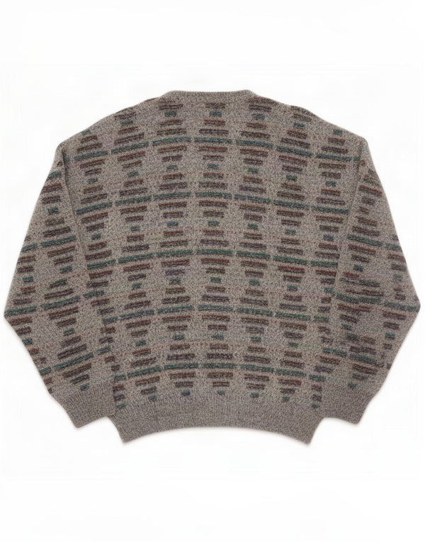 vintage Homme Col V Pull Pull IT 56 XL Gris Géométrique